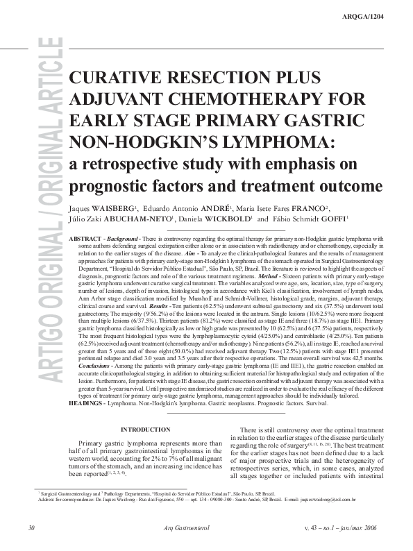 (PDF) Curative resection plus adjuvant chemotherapy for early stage ...