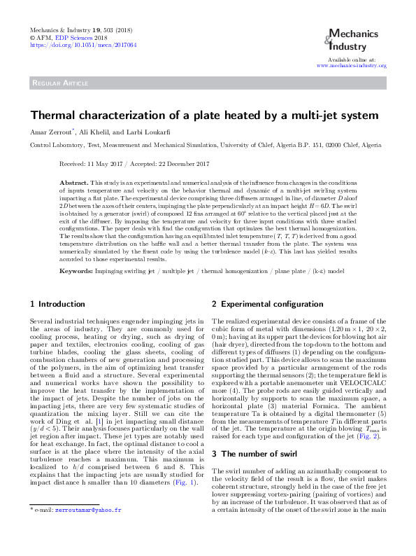 (PDF) Thermal characterization of a plate heated by a multi-jet system