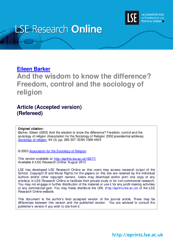 (PDF) And the Wisdom to Know the Difference? Freedom, Control and the ...