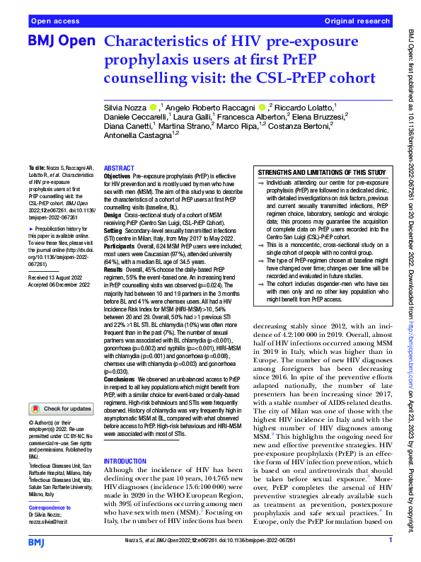 Pdf Characteristics Of Hiv Pre Exposure Prophylaxis Users At First