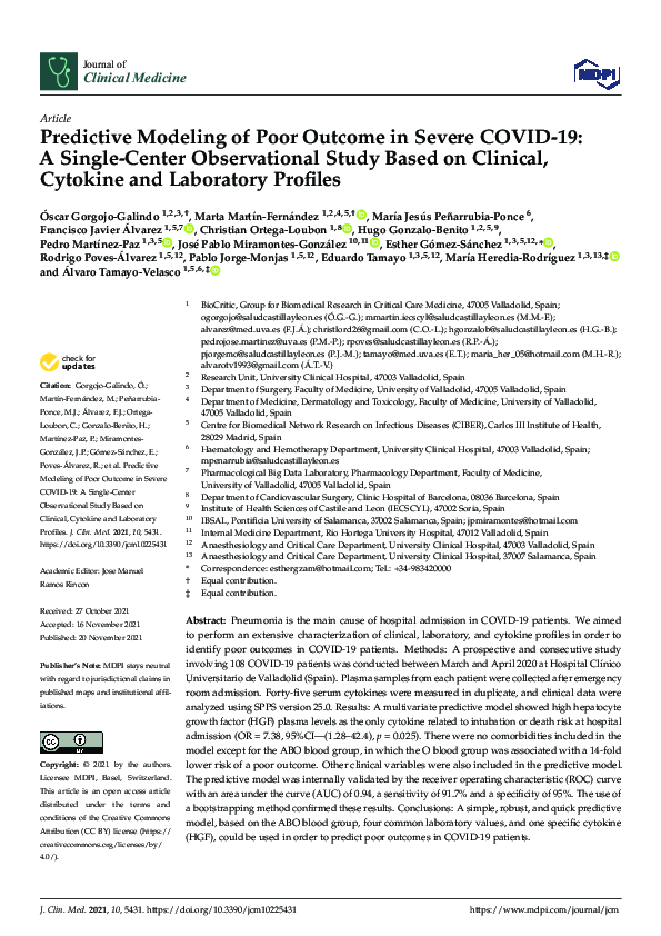 (PDF) Predictive Modeling of Poor Outcome in Severe COVID-19: A Single ...