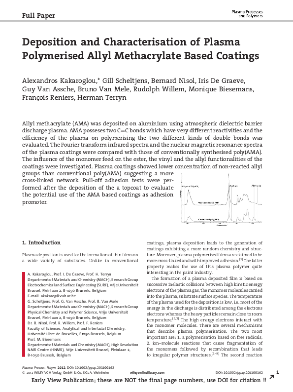 (PDF) Deposition and Characterisation of Plasma Polymerised Allyl