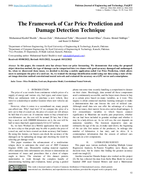 (PDF) The Framework of Car Price Prediction and Damage Detection Technique