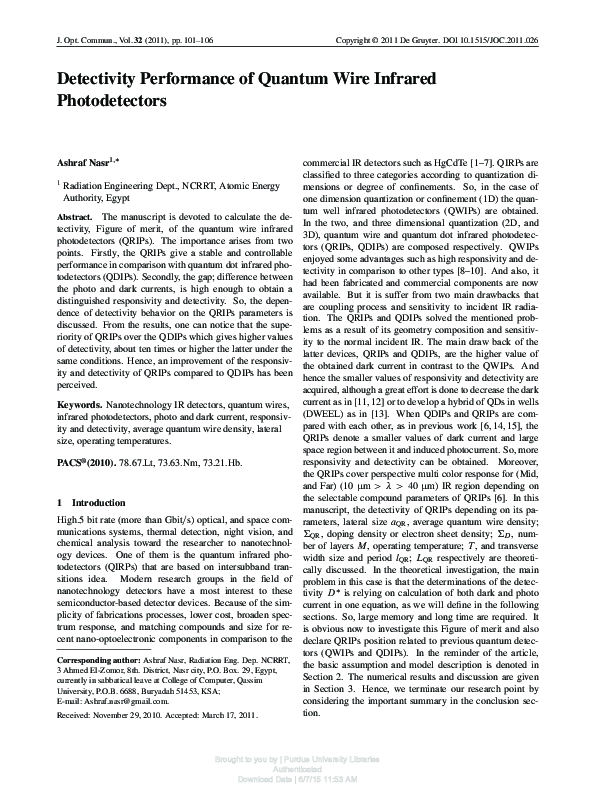(PDF) Detectivity Performance of Quantum Wire Infrared Photodetectors
