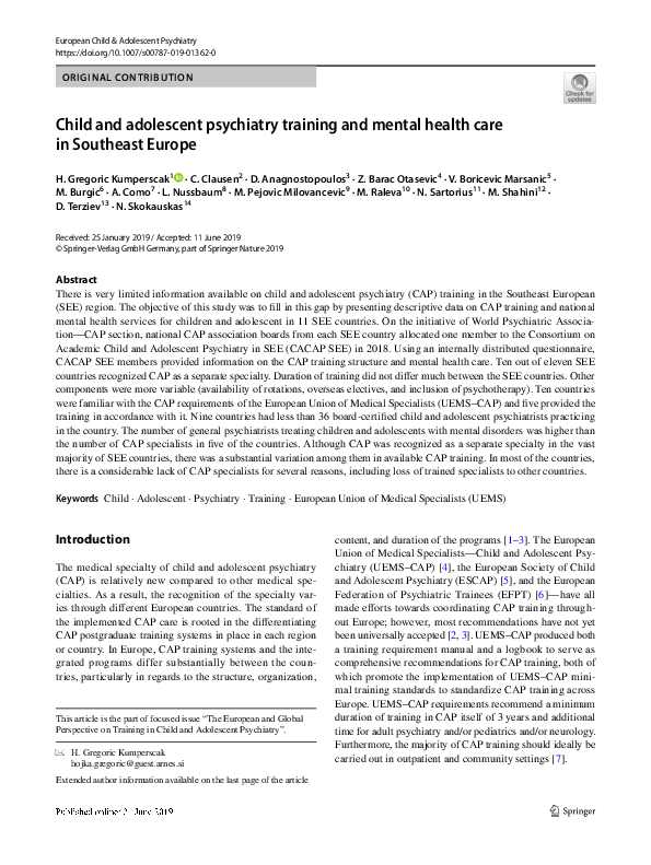 (PDF) Child and adolescent psychiatry training and mental health care ...