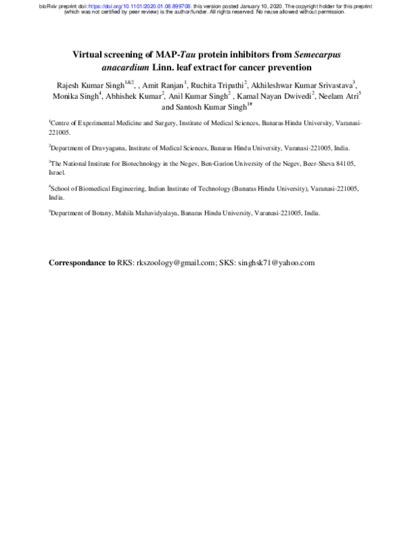 (PDF) Virtual screening of MAP-Tau protein inhibitors from Semecarpus ...