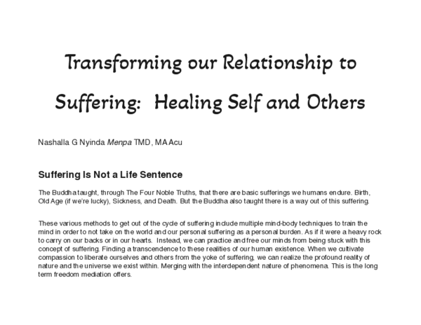 (PDF) Transforming our Relationship to Suffering: Healing Self and Others