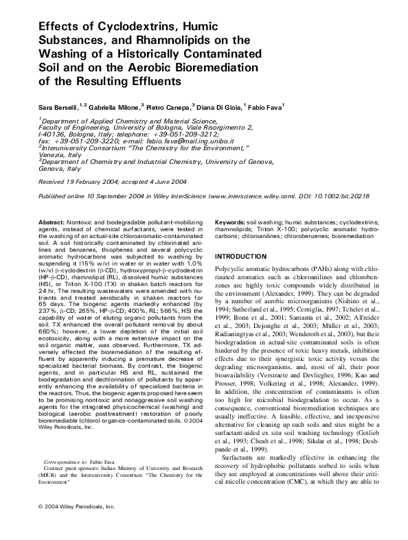 (PDF) Effects of cyclodextrins, humic substances, and rhamnolipids on ...