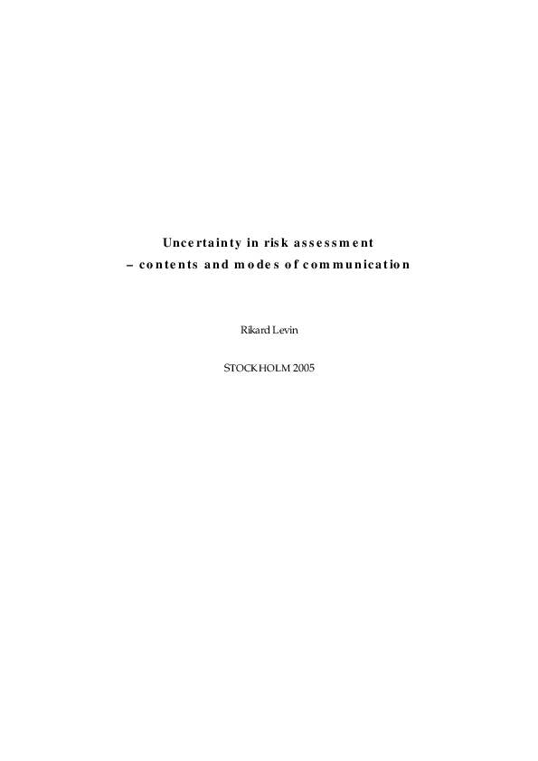 (PDF) Uncertainty in risk assessment - contents and modes of communication