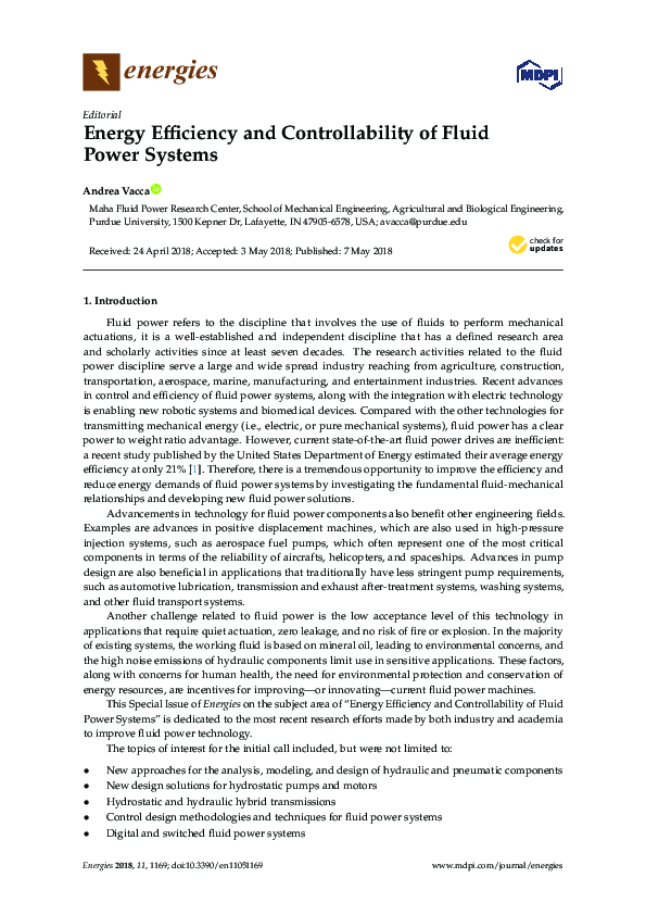 (PDF) Energy Efficiency and Controllability of Fluid Power Systems