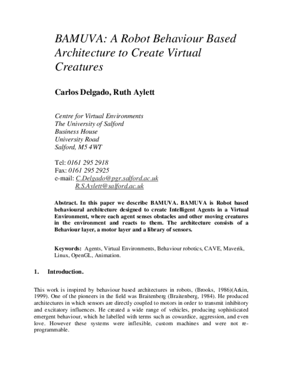 (PDF) BAMUVA: A Robot Behaviour Based Architecture to Create Virtual ...