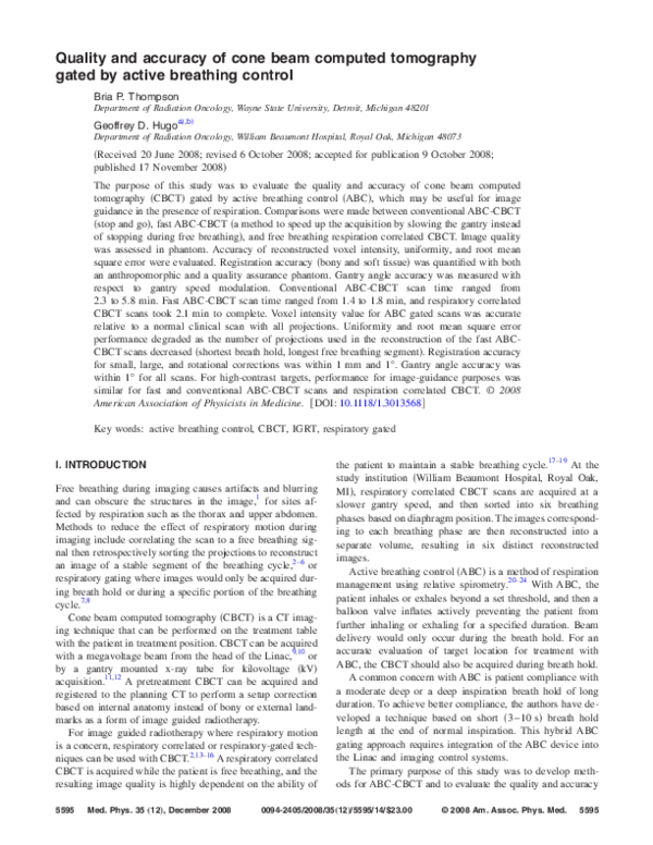 (PDF) Quality and accuracy of cone beam computed tomography gated by ...