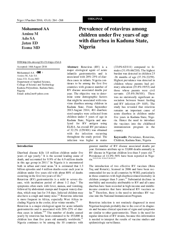 (PDF) Prevalence of rotavirus among children under five years of age ...