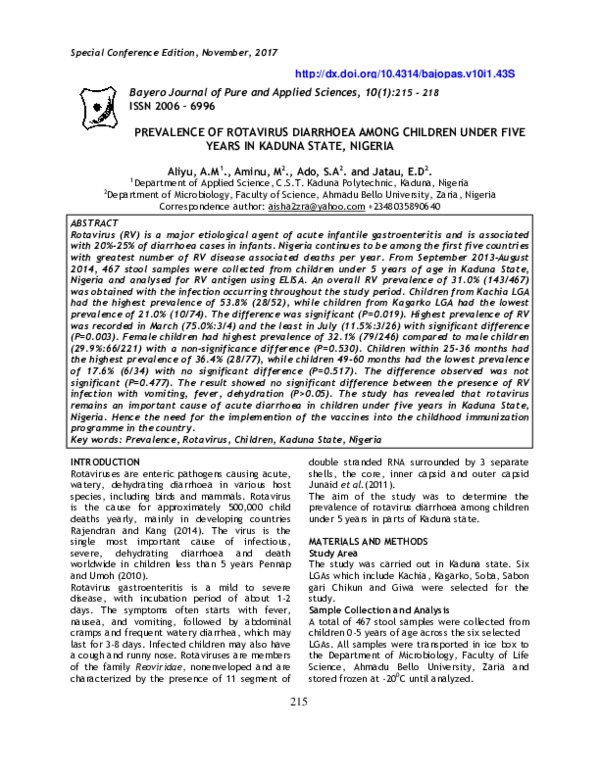 (PDF) Prevalence of rotavirus diarrhoea among children under five years ...
