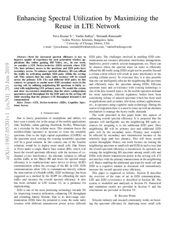 (PDF) Enhancing Spectral Utilization by Maximizing the Reuse in LTE Network