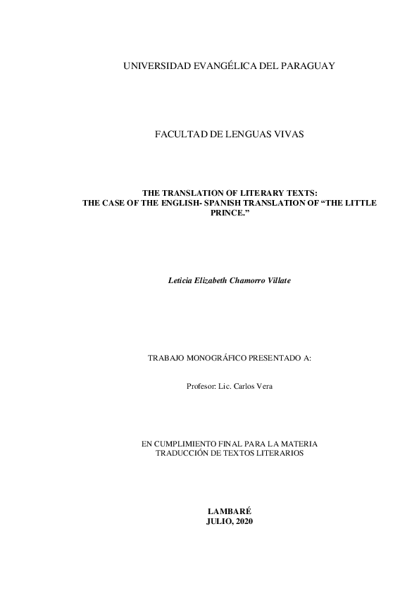 (PDF) THE TRANSLATION OF LITERARY TEXTS: THE CASE OF THE ENGLISH