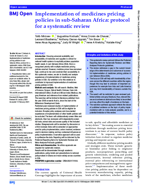 (PDF) Implementation of medicines pricing policies in sub-Saharan ...