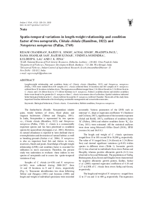 (PDF) Length-Weight and Condition Factors of Notopterids