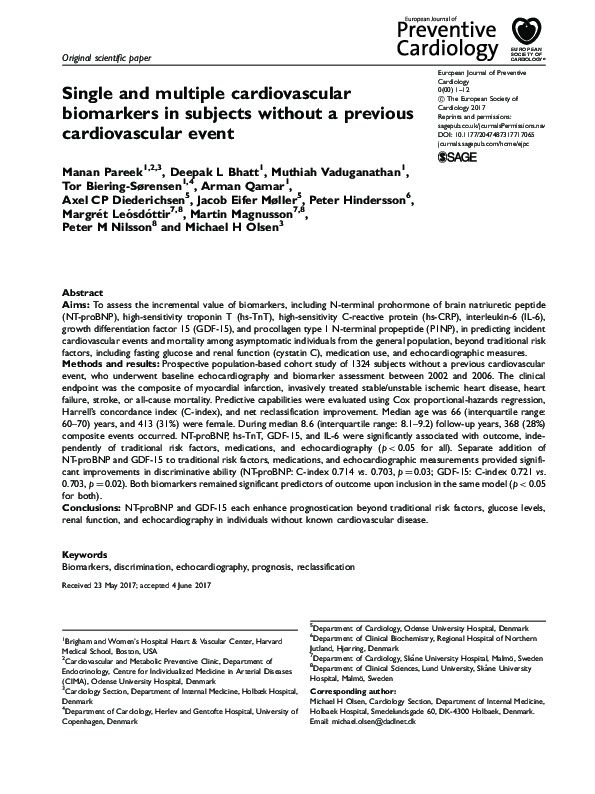 (PDF) Single and multiple cardiovascular biomarkers in subjects without ...