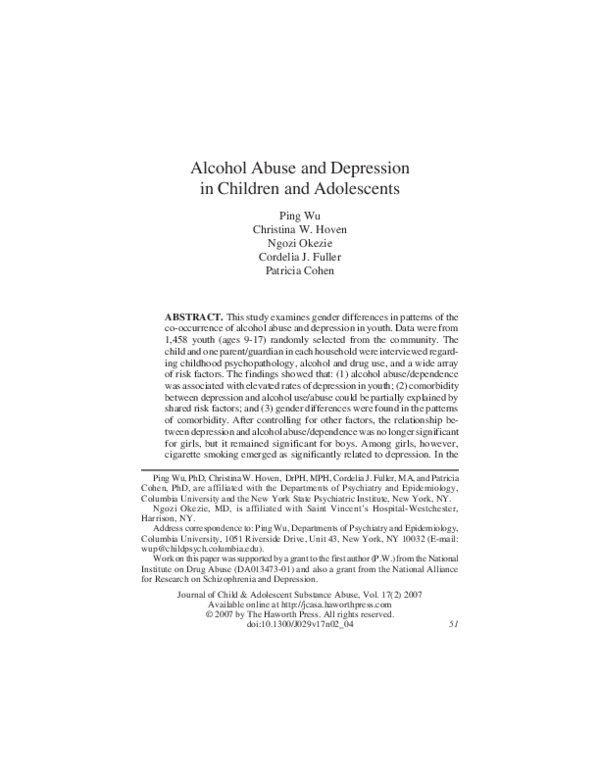 (PDF) Alcohol Abuse and Depression in Children and Adolescents