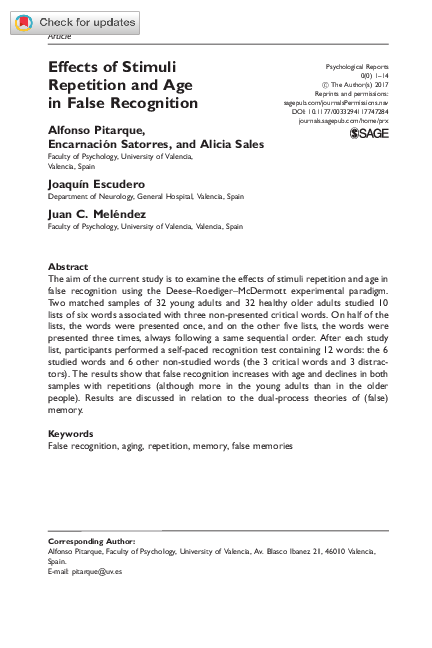 (PDF) Effects of Stimuli Repetition and Age in False Recognition