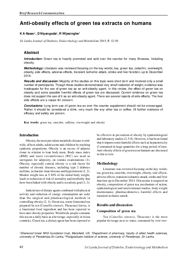 (PDF) Anti-obesity effects of green tea extracts on humans