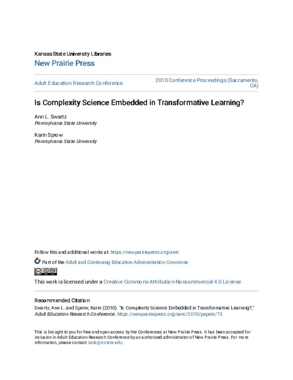 (PDF) Is Complexity Science Embedded in Transformative Learning