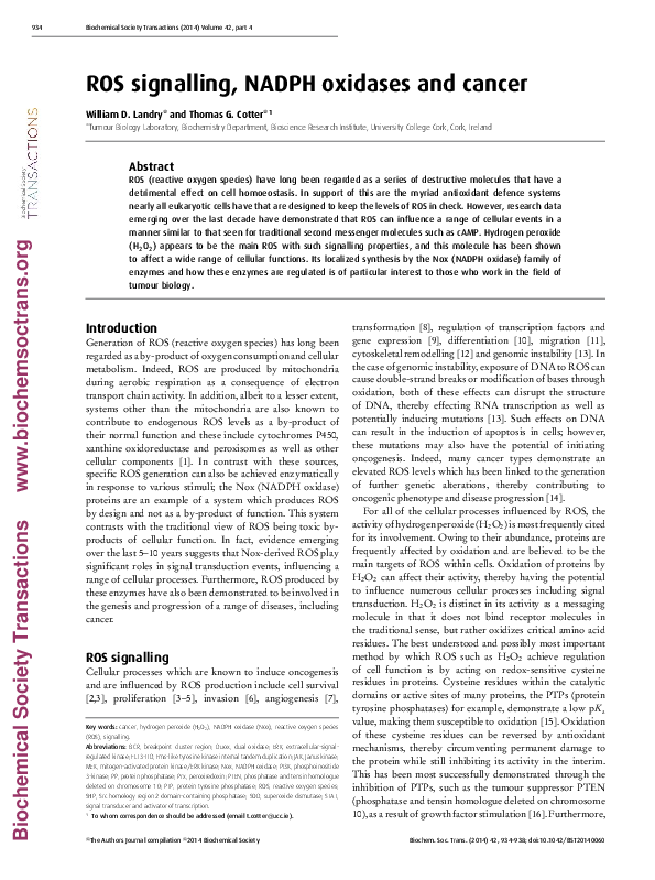 (PDF) ROS signalling, NADPH oxidases and cancer