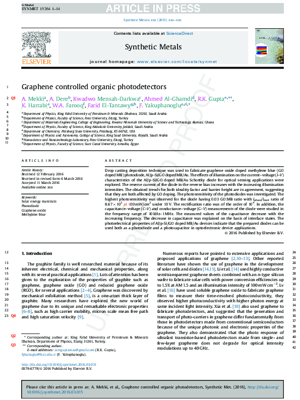 (PDF) Graphene controlled organic photodetectors