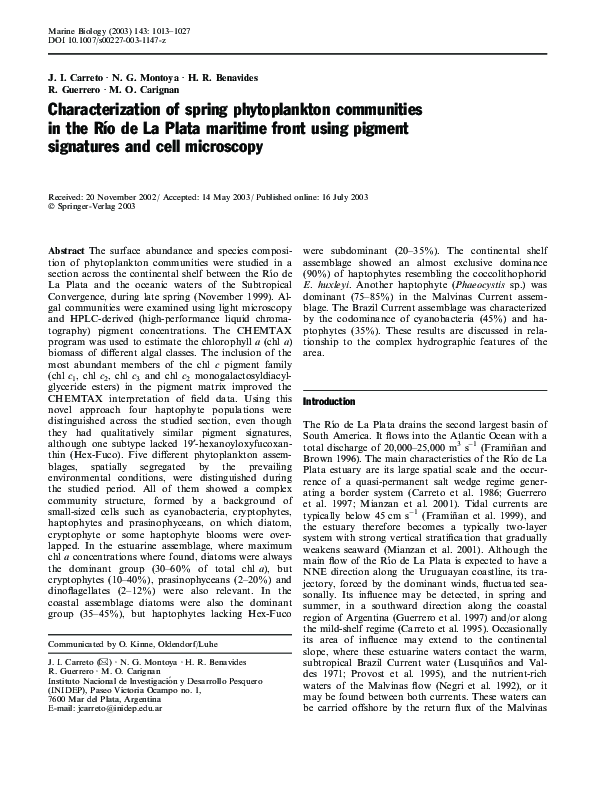 (PDF) Characterization of spring phytoplankton communities in the R o ...