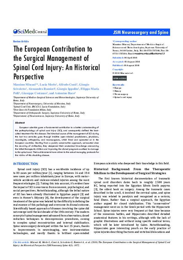 (PDF) The European Contribution to the Surgical Management of Spinal ...