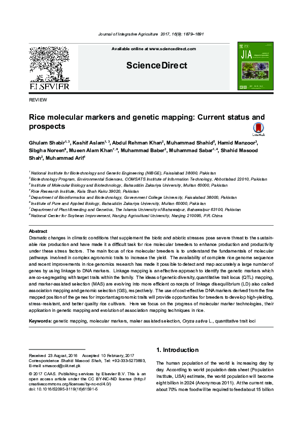 (PDF) Rice molecular markers and genetic mapping: Current status and ...