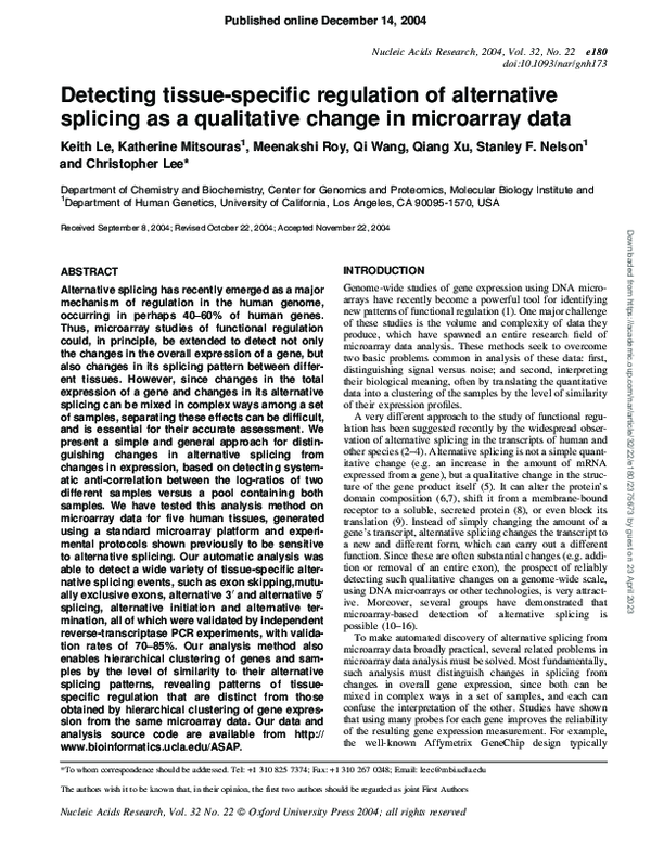 (PDF) Detecting tissue-specific regulation of alternative splicing as a ...