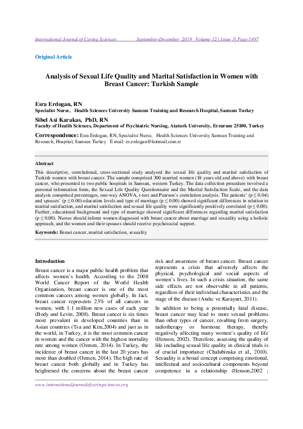 (PDF) Analysis of Sexual Life Quality and Marital Satisfaction in Women ...