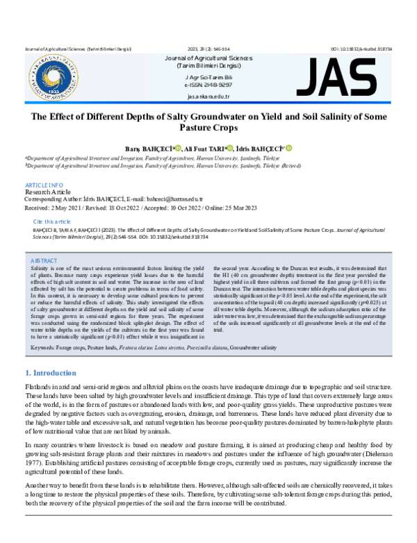 (PDF) The Effect of Different Depths of Salty Groundwater on Yield and ...