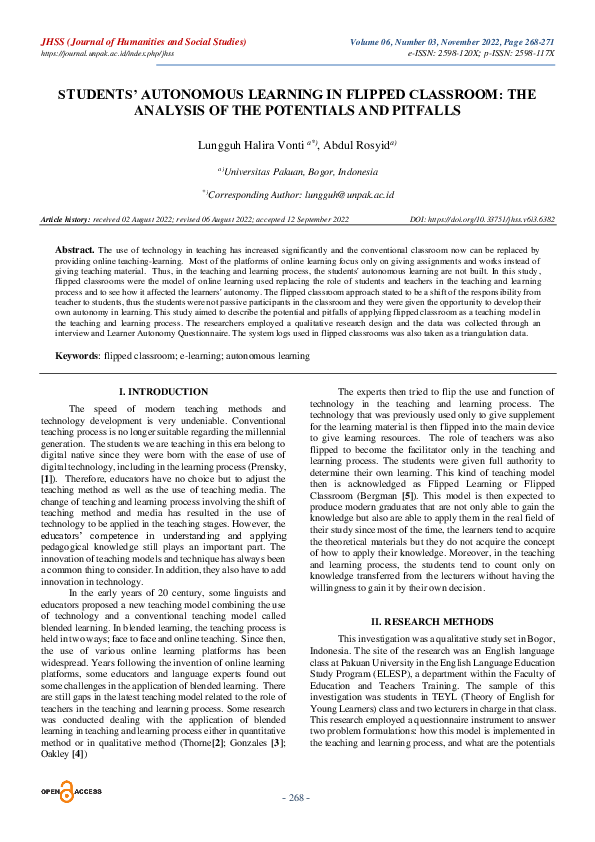 (PDF) Students’ Autonomous Learning in Flipped Classroom: The Analysis ...