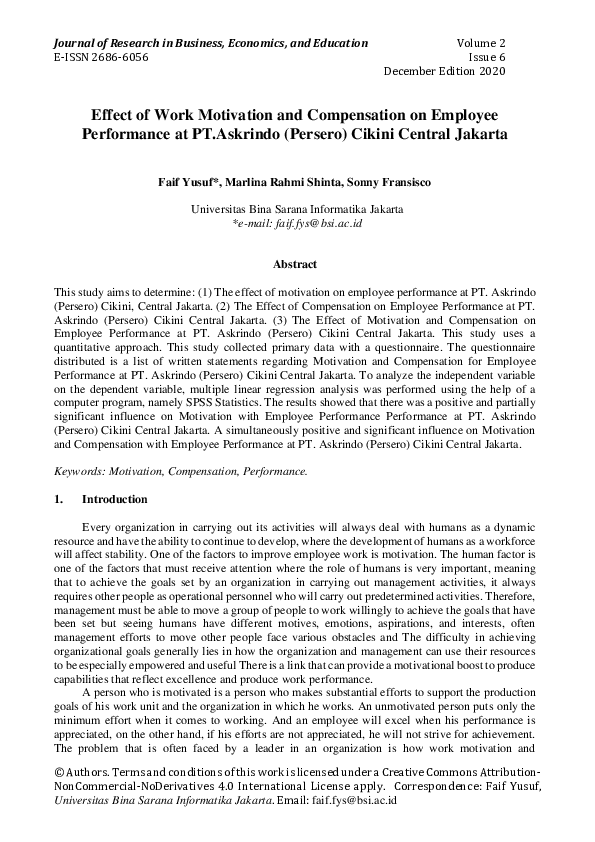 (PDF) Effect of Work Motivation and Compensation on Employee ...