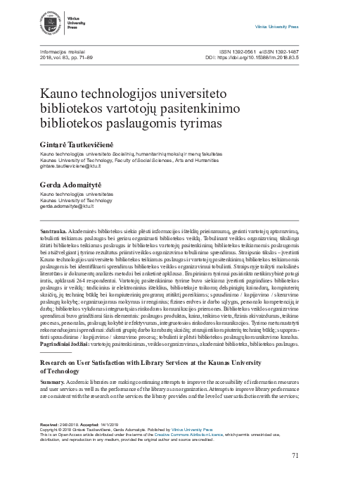 (PDF) Research on user satisfaction with library services at the Kaunas ...
