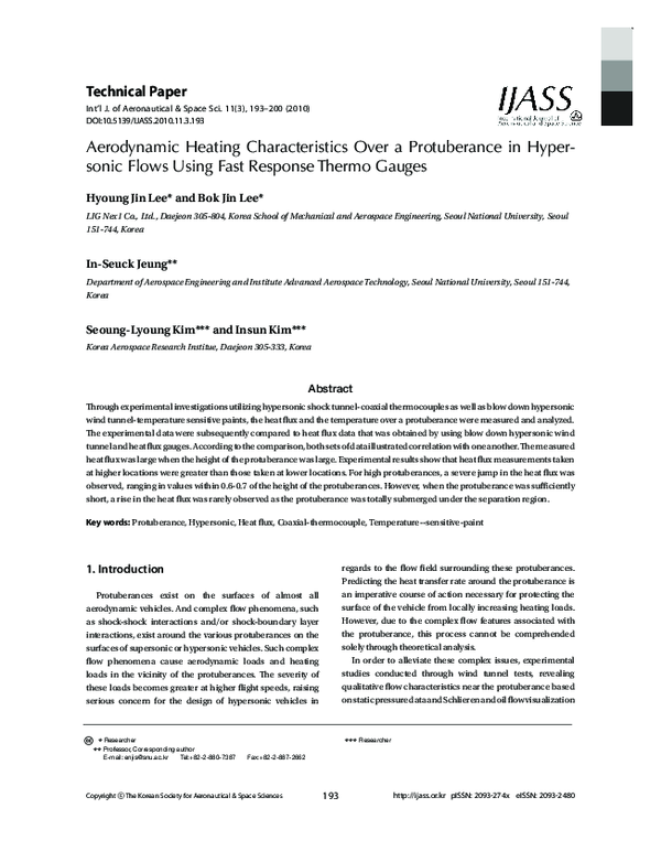 (PDF) Aerodynamic Heating Characteristics Over a Protuberance in ...