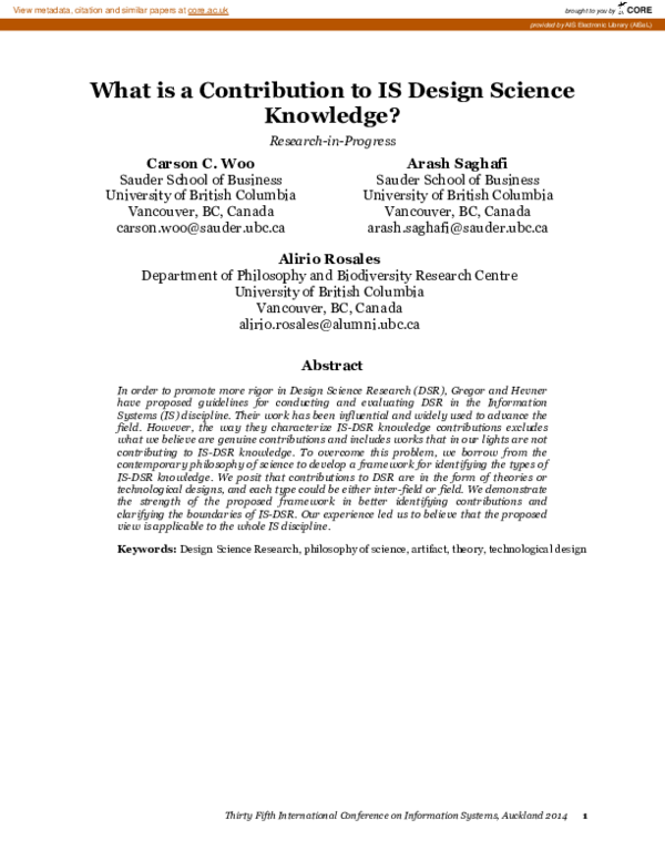 (PDF) What is a Contribution to IS Design Science Knowledge?