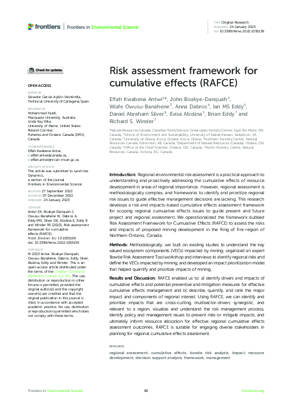 (PDF) Risk assessment framework for cumulative effects (RAFCE)