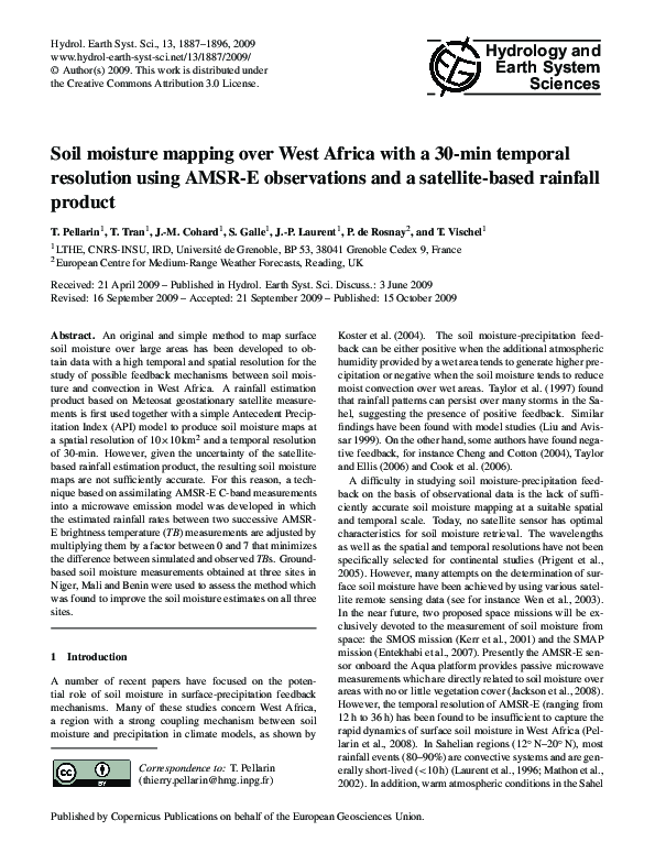 (PDF) Soil moisture mapping over West Africa with a 30-min temporal ...
