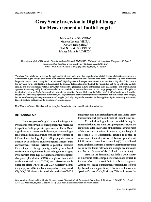 (PDF) Gray scale inversion in digital image for measurement of tooth length