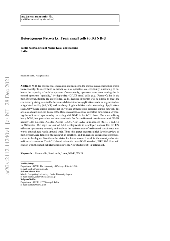 (PDF) Heterogenous Networks: From Small Cells to 5G NR-U