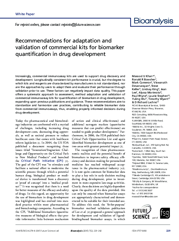 (PDF) Recommendations for adaptation and validation of commercial kits ...