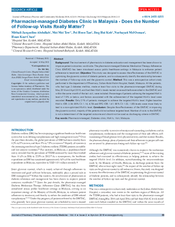 (PDF) Pharmacist-managed Diabetes Clinic in Malaysia - Does the Number ...