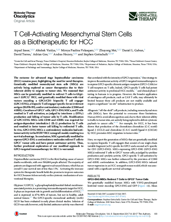 (PDF) T Cell-Activating Mesenchymal Stem Cells as a Biotherapeutic for HCC
