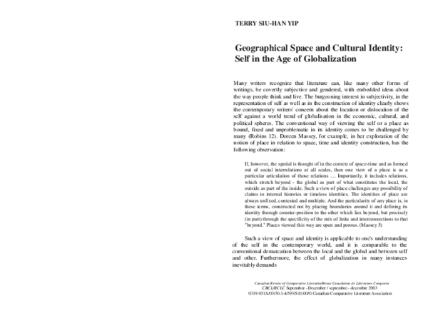 (PDF) Geographical Space and Cultural Identity: Self in the Age of ...