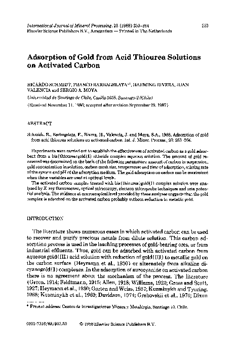 (PDF) Adsorption of gold from acid thiourea solutions on activated carbon
