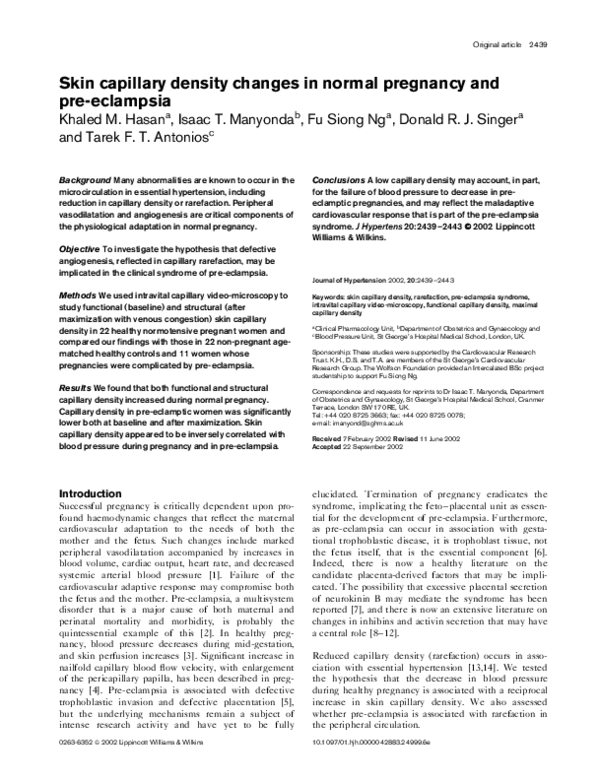 (PDF) Skin capillary density changes in normal pregnancy and pre-eclampsia